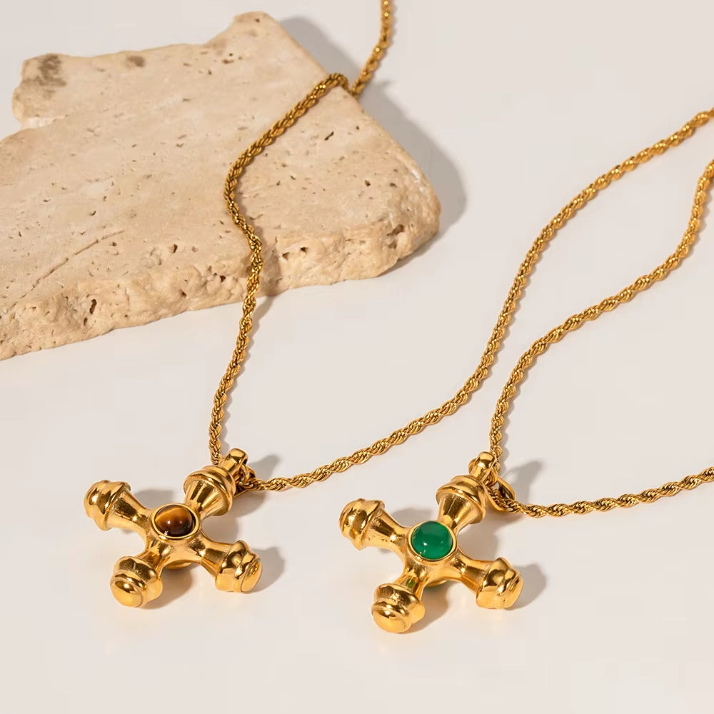 18K Gold Stainless Steel Cross Necklace Titanium Steel Non-Fading Jewelry Trendy Link Chain Women