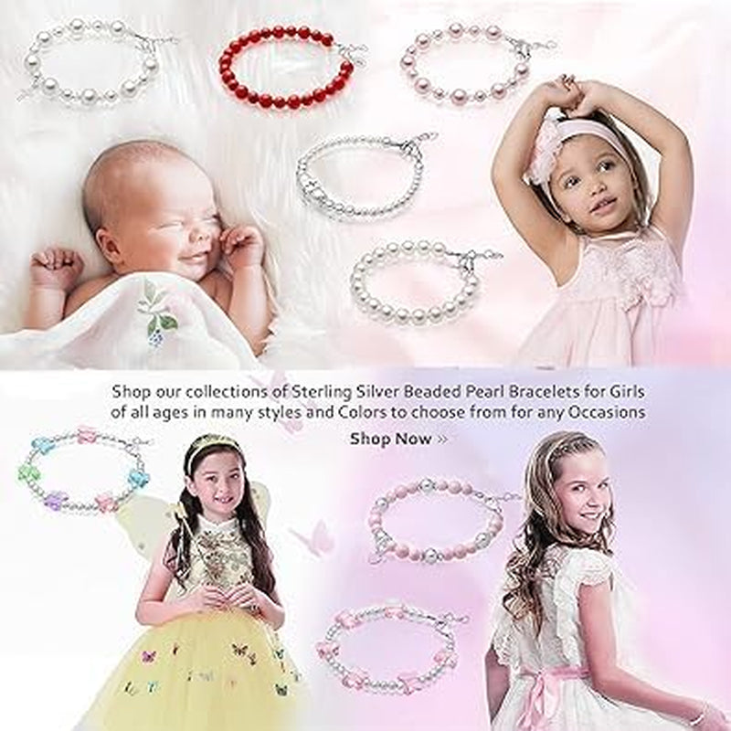 Elegant Sterling Silver Cross Charm Baptism Bracelet - Baptism Gifts for Girl with White Simulated Pearls and European Crystals, Girls Jewelry, Bracelets for Girls