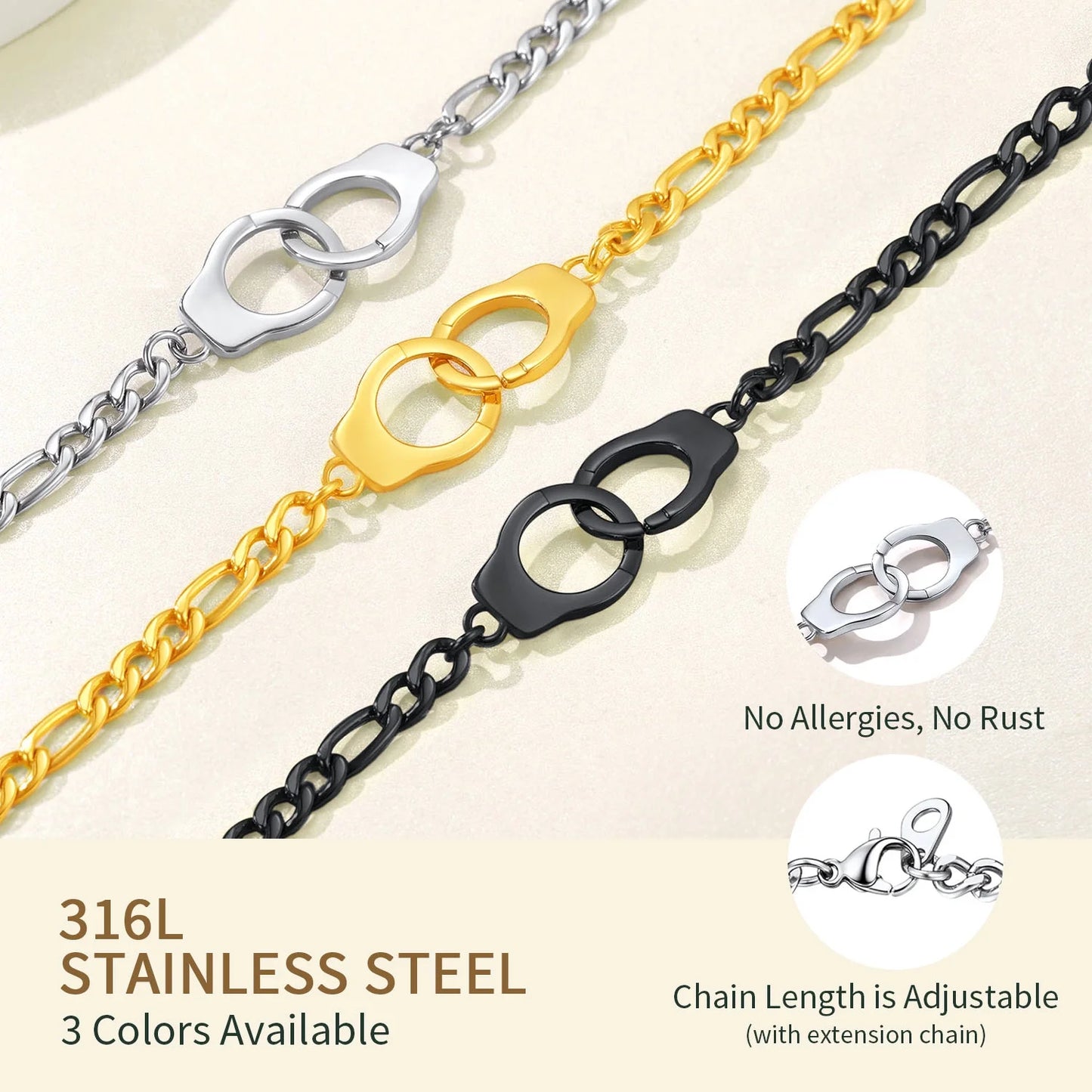 Handcuff Ankle Bracelets for Women 14K Gold Plated Anklets Stainless Steel 8.5" Adjustable Ankle Chain Summer Foot Link Infinity Anklets for Birthday Christmas