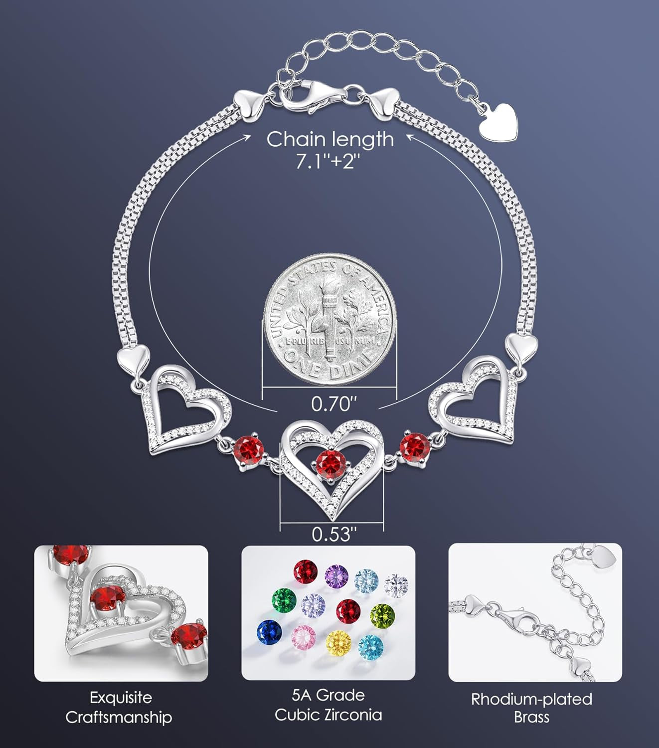 Forever Love Heart Charm Link Bracelet for Women, 925 Sterling Silver Birthstone Bracelet Mother'S Day Gift Anniversary Christmas Birthday Jewelry Gifts for Women Wife Her Girlfriend