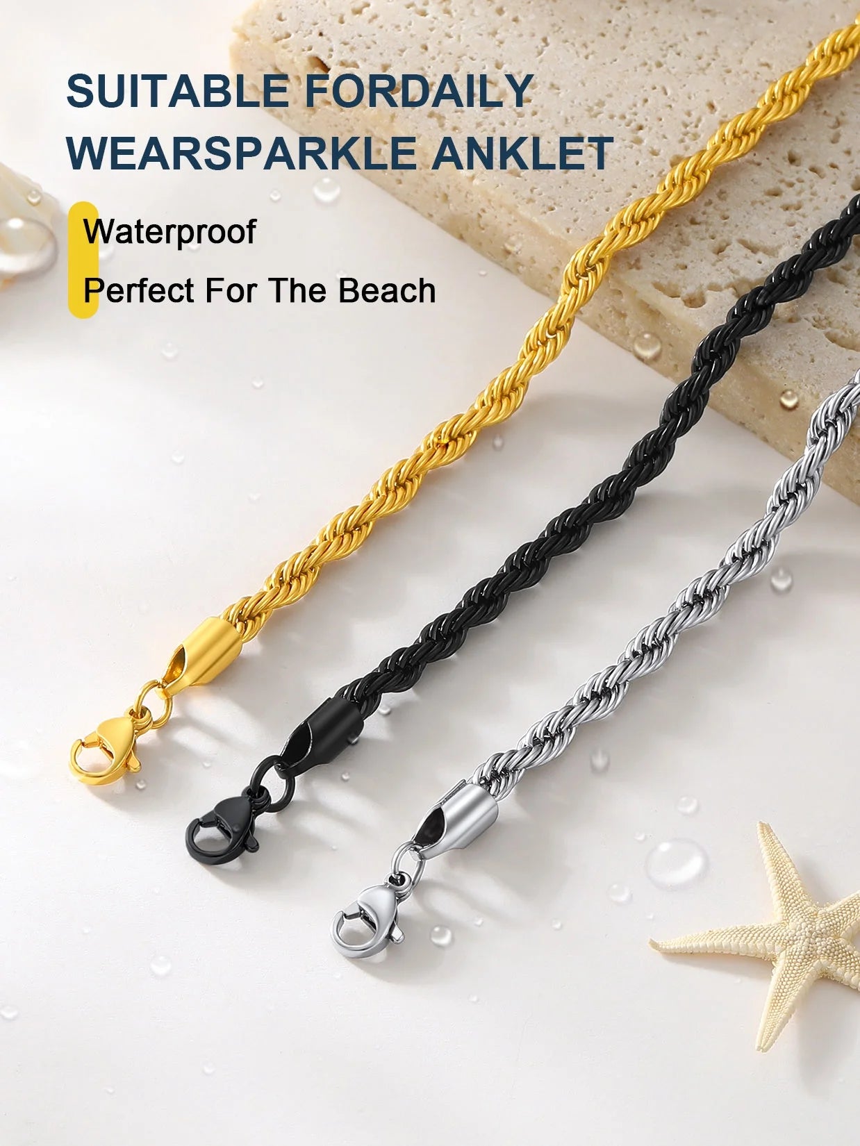 18K Gold Plated Anklets for Women Summer Jewelry Rope Ankle Chain Bracelets