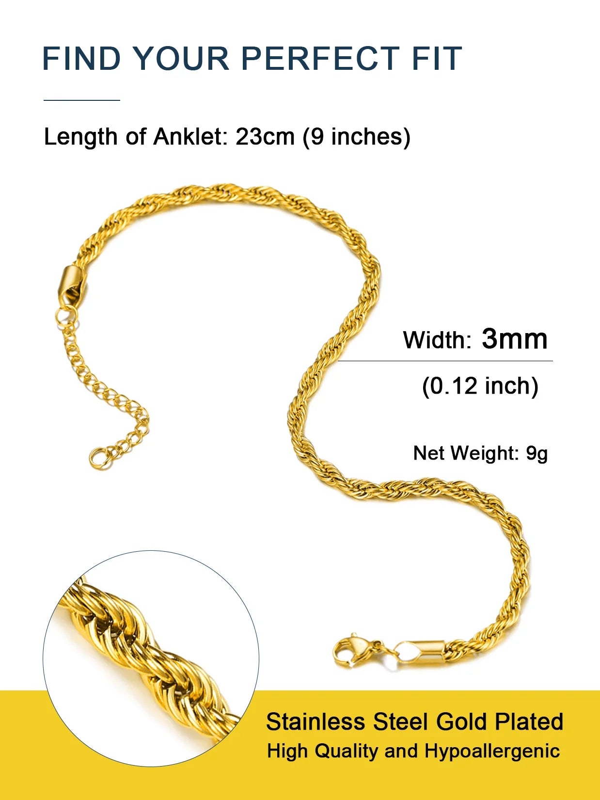 18K Gold Plated Anklets for Women Summer Jewelry Rope Ankle Chain Bracelets