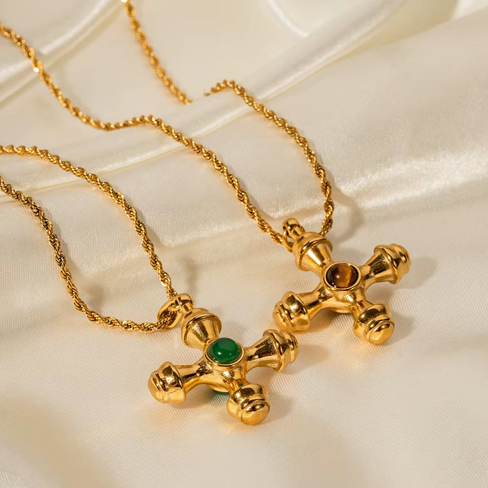 18K Gold Stainless Steel Cross Necklace Titanium Steel Non-Fading Jewelry Trendy Link Chain Women