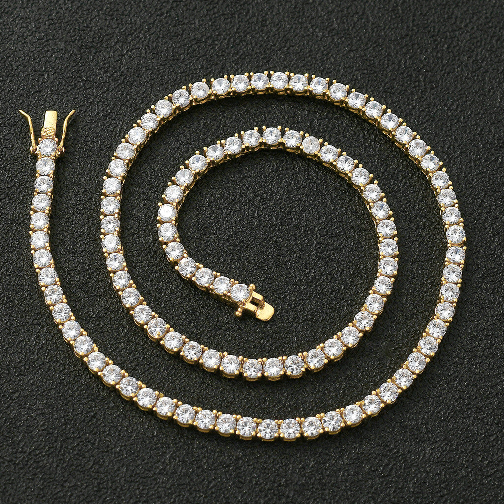 6"-24" Hip Hop Necklace Bracelets 5A CZ Diamonds Real Gold Plated Tennis Chain