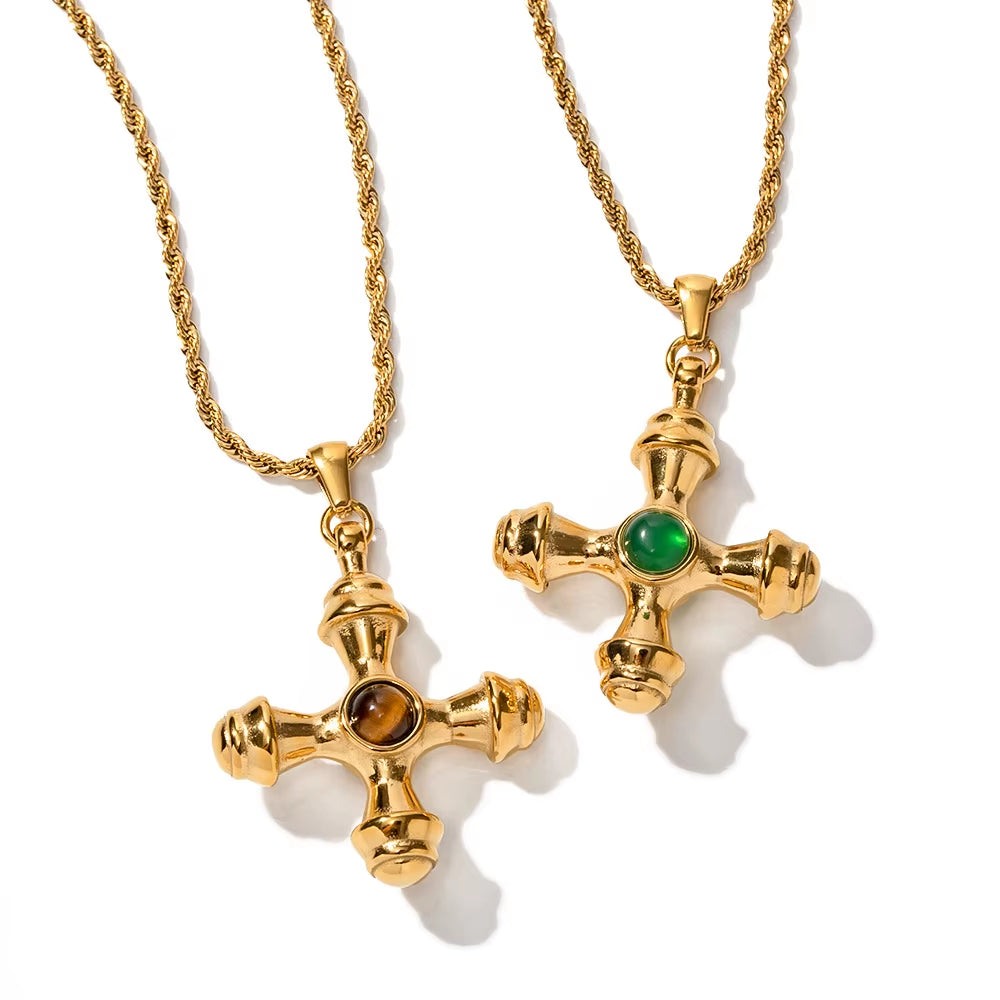 18K Gold Stainless Steel Cross Necklace Titanium Steel Non-Fading Jewelry Trendy Link Chain Women