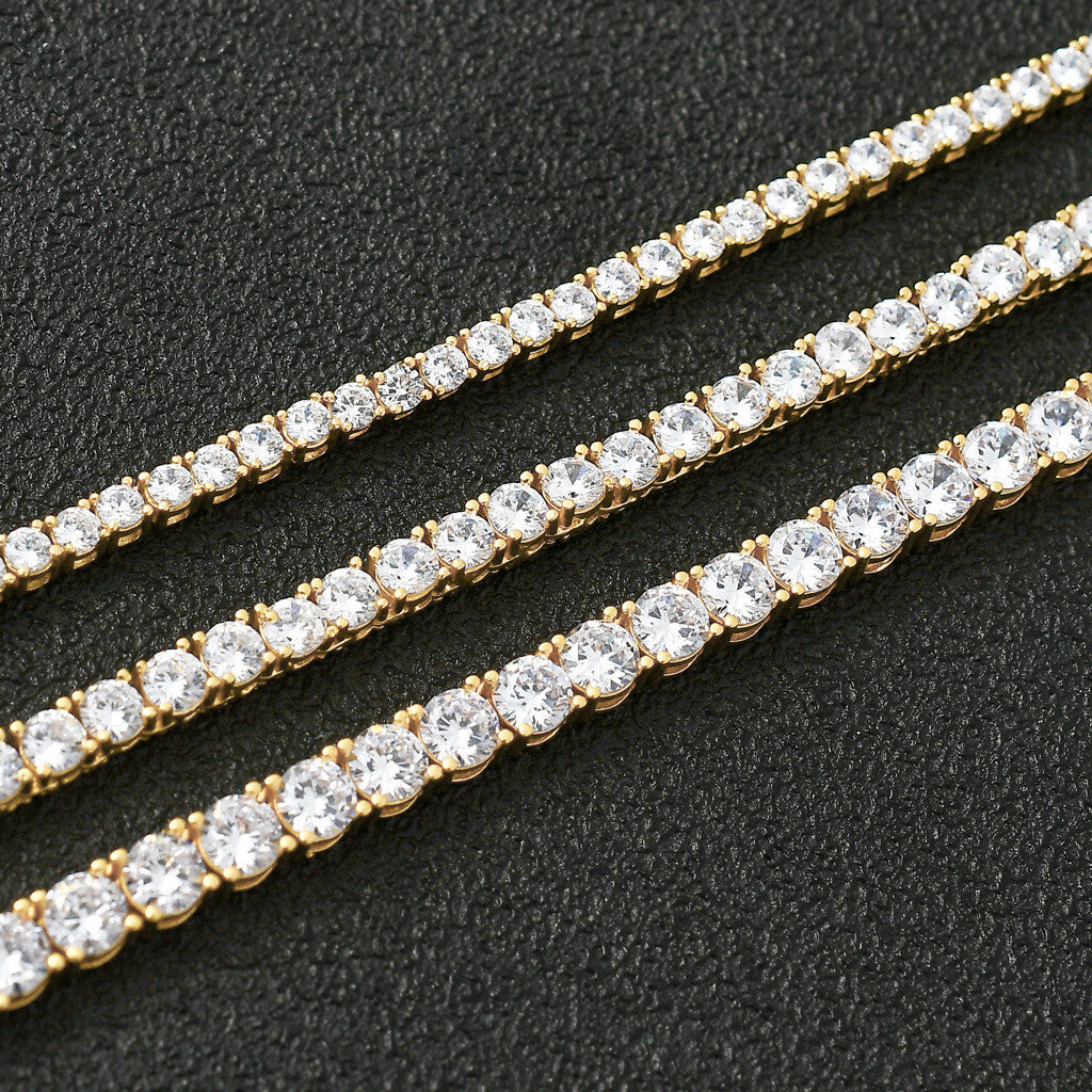 6"-24" Hip Hop Necklace Bracelets 5A CZ Diamonds Real Gold Plated Tennis Chain