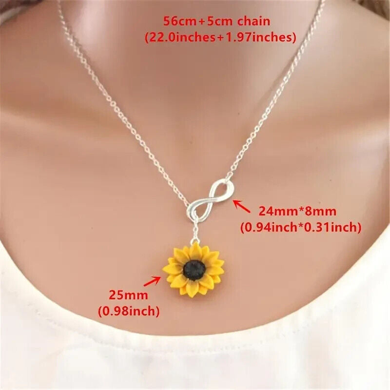 Pendant Necklace Yellow Sunflower Bridal Flower Infinity Charm Daisy Fashion New